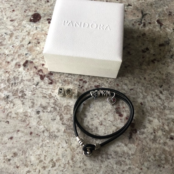 Pandora Leather Wrap Bracelet with Charms - Picture 1 of 5